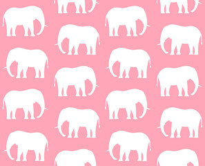 Vector seamless pattern of flat hand drawn elephant silhouette isolated on pink background