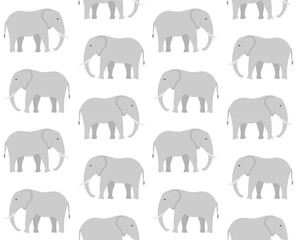 Vector seamless pattern of flat hand drawn elephant isolated on white background