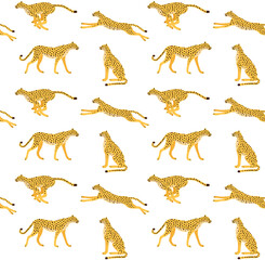 Vector seamless pattern of flat hand drawn cheetah isolated on white background © Sweta