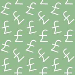 Vector seamless pattern of hand drawn doodle sketch pound sterling sign isolated on green background