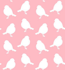 Vector seamless pattern of hand drawn robin redbreast bird silhouette