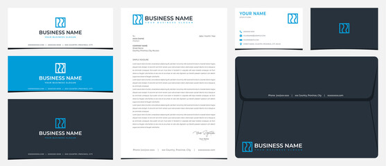 RR logo with stationery, business card and social media banner designs