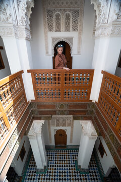 Woman Standing In The Ali Ibn Yusuf Mosque And Madrasah