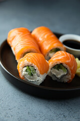 Traditional Philadelphia sushi rolls with salmon