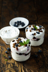 Homemade chocolate trifle with blueberry