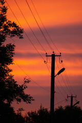 power lines in sunset