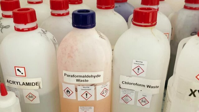Chemical solvents in lab zoom in photo