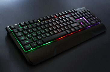 Gaming keyboard with RGB light on black