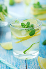 Glasses with lemon and lime lemonade