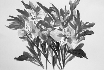 drawing flowers on a green background. Oil painting, Acrylic..impressionistic style, flower painting, bright colors. Artistic background. Postcard. Flower card.
