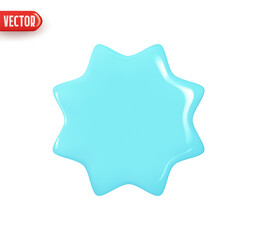 Blue Eight pointed star. Geometric shape. Tag sale discount label. Realistic 3d design element In plastic cartoon style. Icon isolated on white background. Vector illustration