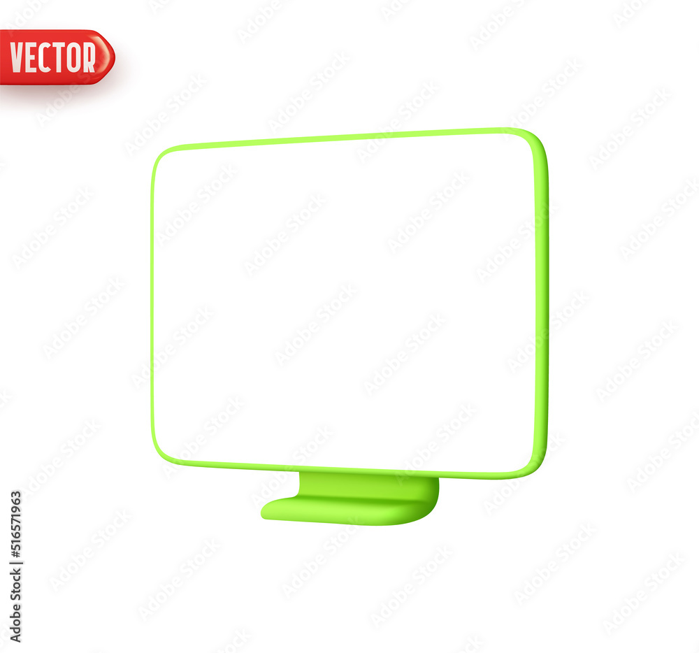 Wall mural laptop computer monitor. realistic 3d design element in plastic cartoon style. icon isolated on whit