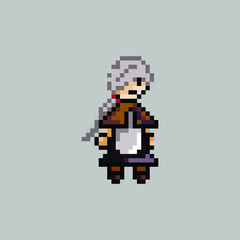 Fototapeta premium pixel art girl character with village dress