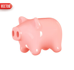 Pig piggy bank pink color. Realistic 3d design element In plastic cartoon style. Icon isolated on white background. Vector illustration