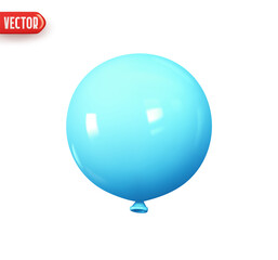 Air helium balloon round shape and blue color. Realistic 3d design element In plastic cartoon style. Icon isolated on white background. Vector illustration