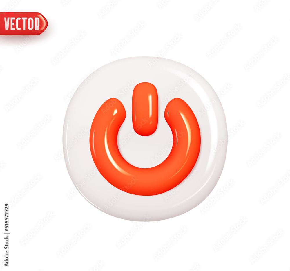 Wall mural turn off and on button. round red power button. realistic 3d design element in plastic cartoon style