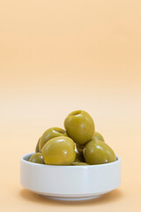 dish with gordal type olives, typical Spanish Mediterranean appetizer