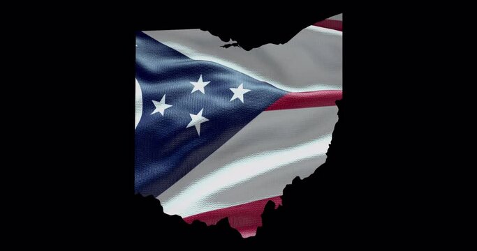 Ohio state map with waving flag. State outline 4K