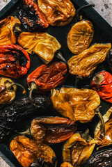 Baked vegetables. Tomatoes, eggplant, zucchini and paprika. Fresh vegetables from oven. Market vegetable, garden.Diet concept. Healthy organic vegetarian food.