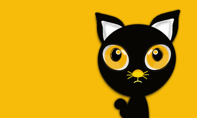 black cat on yellow background