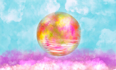 colorful heart and  sky background