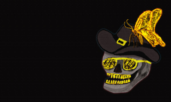 smill skull with golden butterfly