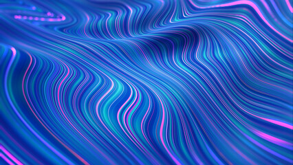 Art simulation of high-tech nano forms. Stream of wavy strings in information field. 3D illustration of current lines for fashion surface