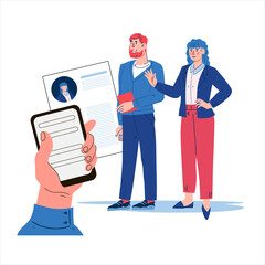 Employees hiring and new team recruiting. Apply for a job and send your CV concept with characters of job candidates, flat cartoon vector illustration isolated on white background.