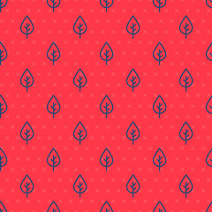 Blue line Leaf Eco symbol icon isolated seamless pattern on red background. Banner, label, tag, logo, sticker for eco green. Vector