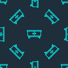 Green line Furniture nightstand icon isolated seamless pattern on blue background. Vector