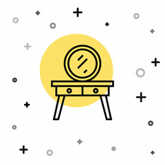 Black line Dressing table icon isolated on white background. Random dynamic shapes. Vector