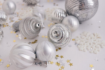 new year decorations silver color with confetti