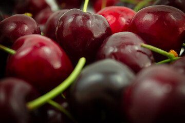 Ripe red cherries. Fruit close-up. Background of fresh fruits.