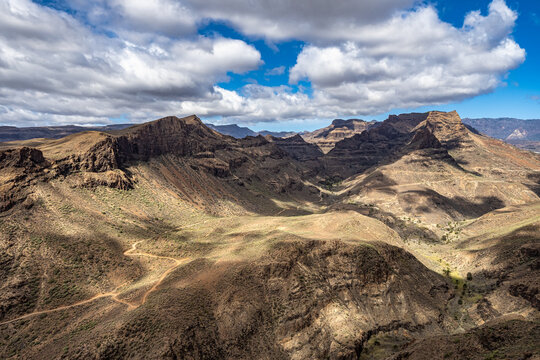 View from Degollada de las Yeguas Viewpoint on the Barranco de Fataga, Gran Canaria, Canary Islands, Spain