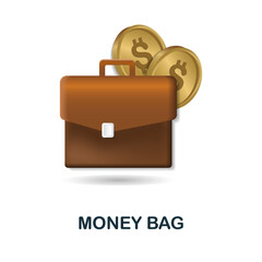 Money Bag icon in 3d. Colored illustration from corruption collection. Creative Money Bag icon for web design, templates, infographics and more