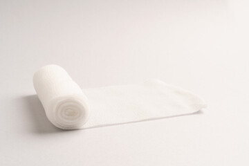 First aid, injury protecting wrapping and wound dressing concept clean cotton gauze bandage...
