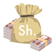 Somali Shilling Vector Illustration. Somalia money set bundle banknotes. Money bag 50 SOS. Flat style. Isolated on white background. Simple minimal design.