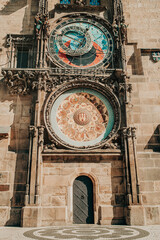 Obraz premium Historical medieval astronomical Clock in Prague, Old Town Hall square, Czech Republic. European capital, famous attraction