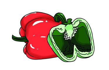 Graphical color bell peppers isolated on white background,vector  food illustration 