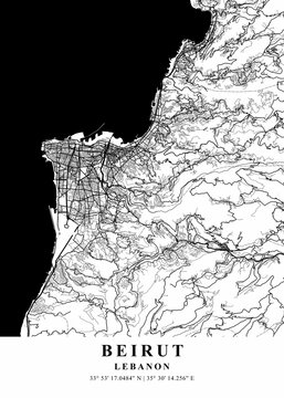 Beirut - Lebanon White Plane Map