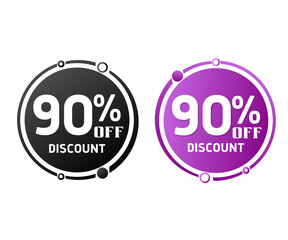 90% off, circle discount tag icon collection. Set of Black and purple sale labels. vector illustration, Ninety 