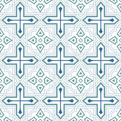 ethnic geometric motifs on abstract blue and green light background.