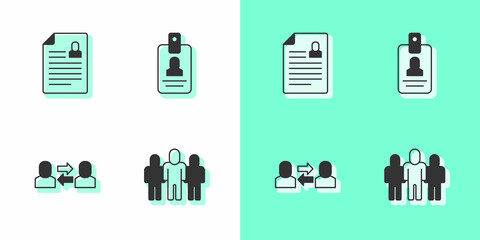 Set Project team base, Resume, Exchange work and Identification badge icon. Vector