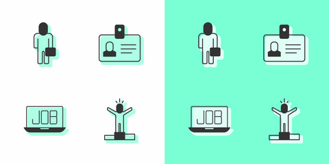 Set Productive human, Businessman, Search job and Identification badge icon. Vector