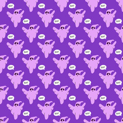 Ghost, vector seamless pattern for Halloween in hand drawn style on purple background