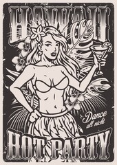 Hawaii party monochrome vintage poster