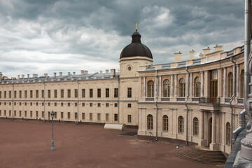 Fototapeta na wymiar Greate palace in Gatchina. View at the facade of the palace.