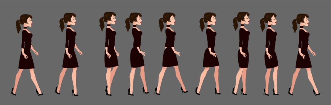 A complete animation of a beautiful woman's gait. Girl model on heels, sequences for stop motion animation.