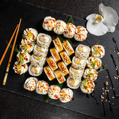 sushi set on the black background