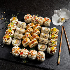 sushi set on the black background
